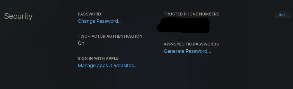Apple ID Security Page