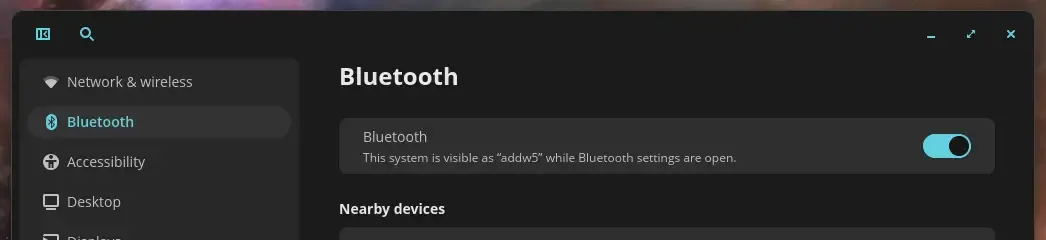 Bluetooth toggle in Settings