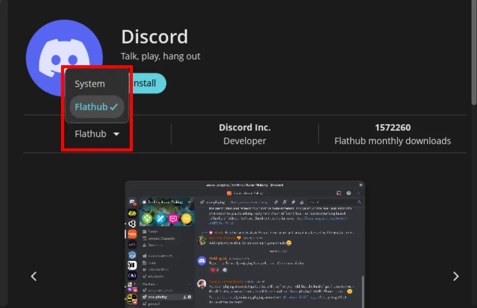 Selecting the app type in the COSMIC Store