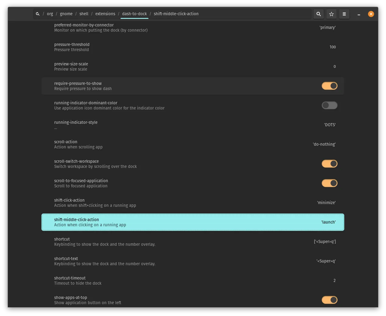 Dash to Dock in dconf