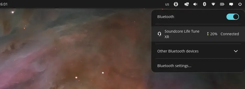 Connected Bluetooth devices in the applet drop-down