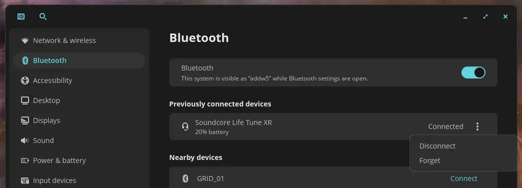 Connected Bluetooth devices in the Settings app