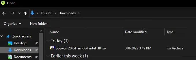 Select Pop!_OS iso
