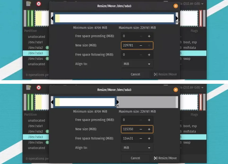 Resizing the Pop!_OS partition in GParted