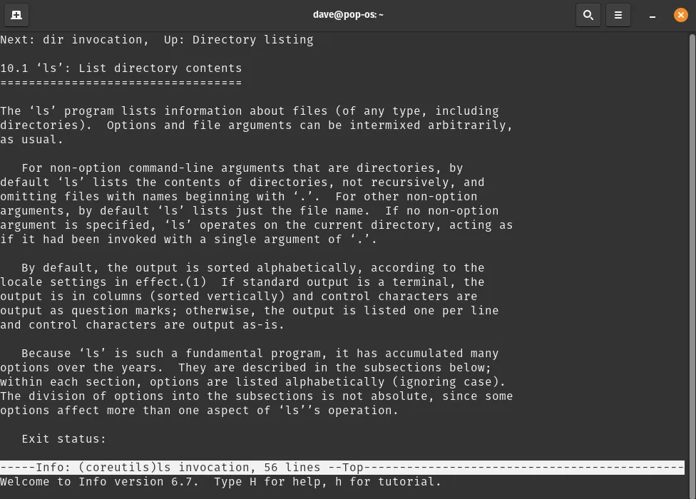 info output