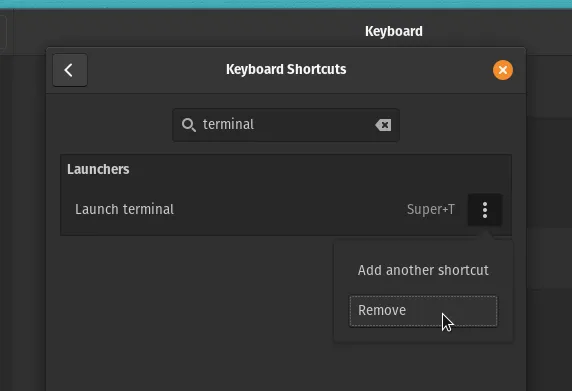 Removing an existing shortcut