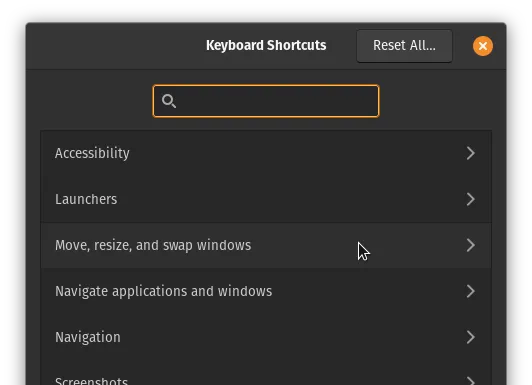 Keyboard Shortcuts dialog