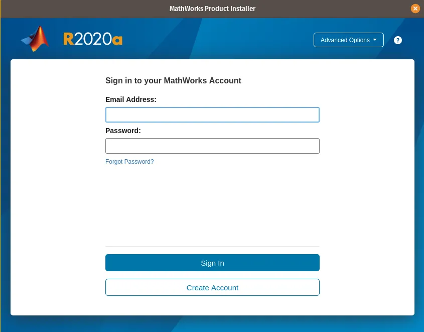Sign into MathWorks account screen