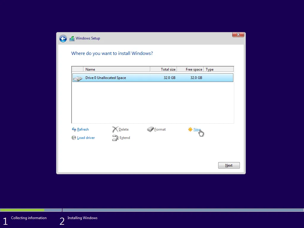 Selecting Partition 2 for installation