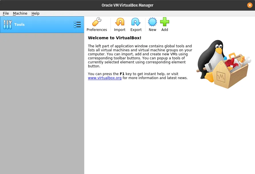 VirtualBox Main Window