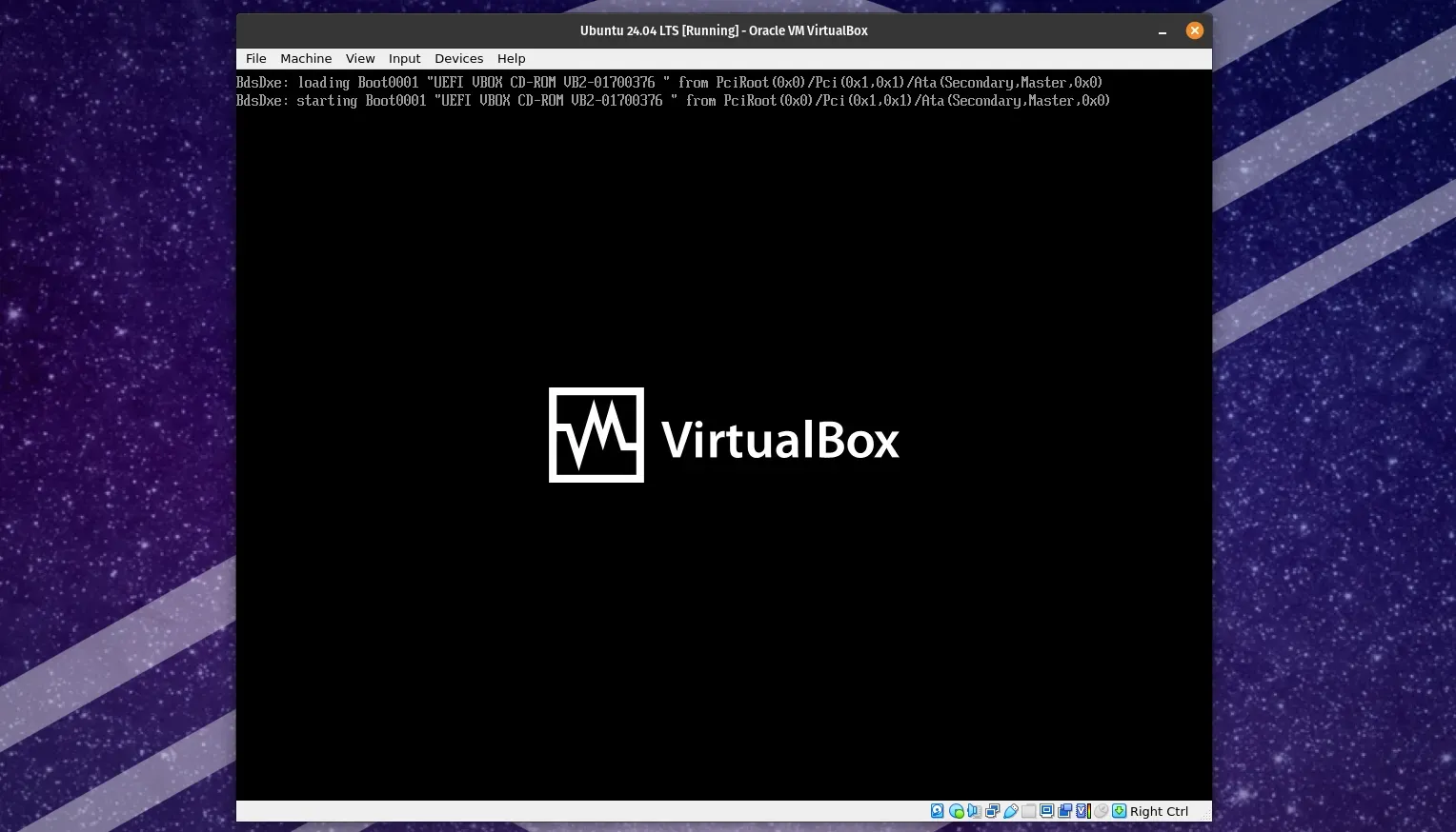 VirtualBox guest showing a working screen