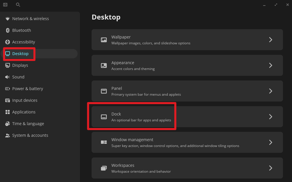 Access Dock Settings in Pop 24.04