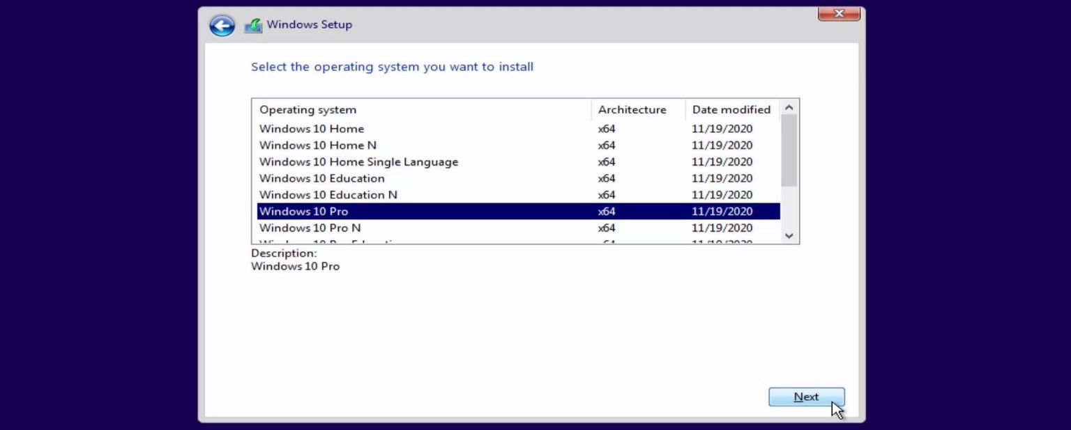 Windows edition selection