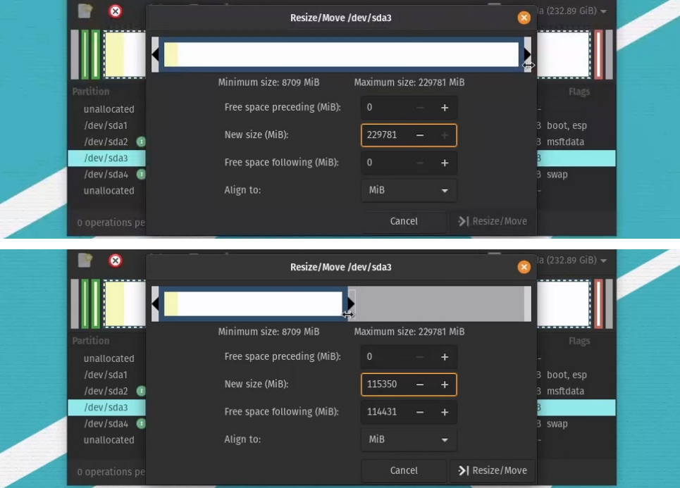 Resizing the Pop!_OS partition in GParted