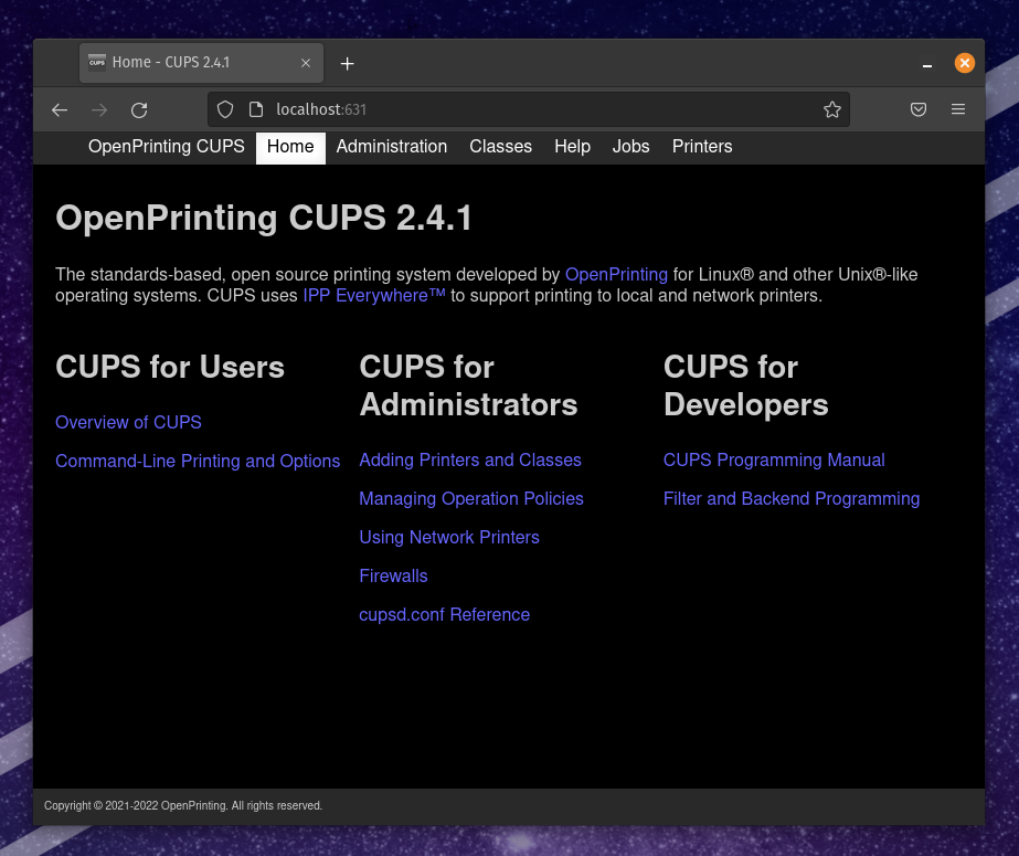 CUPS Status Window