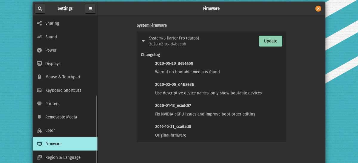 Firmware settings in Pop!_OS