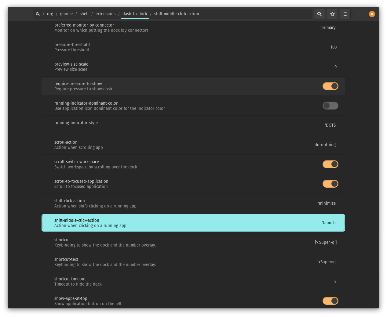 Dash to Dock in dconf