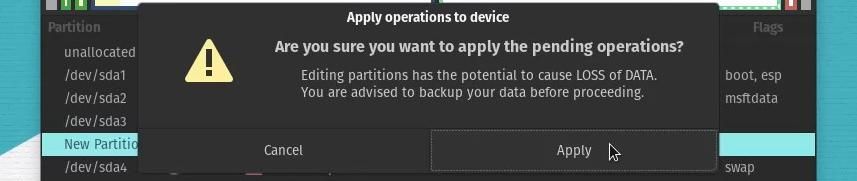 Applying the GParted operations