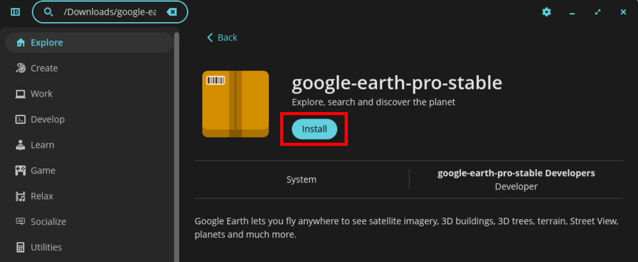 Installing a .deb file with the COSMIC Store