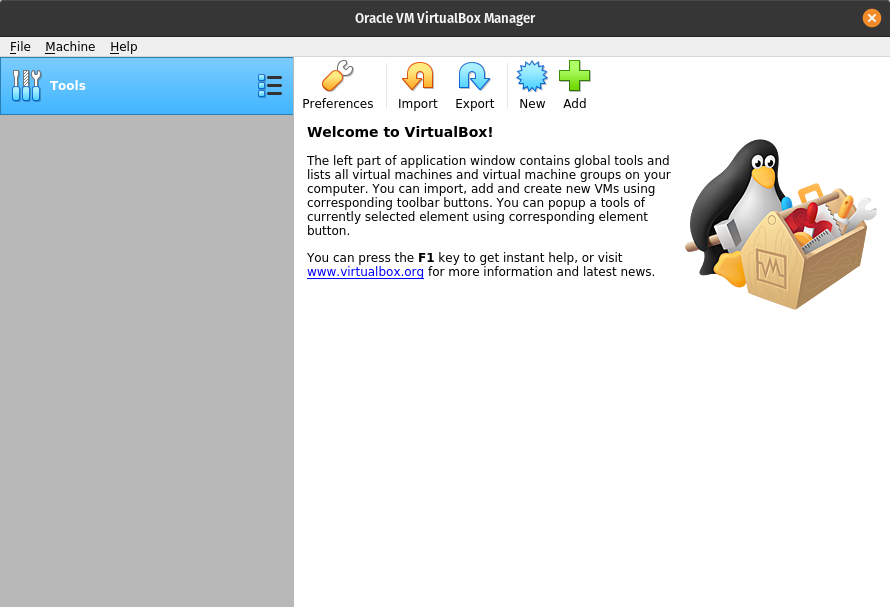 VirtualBox Main Window