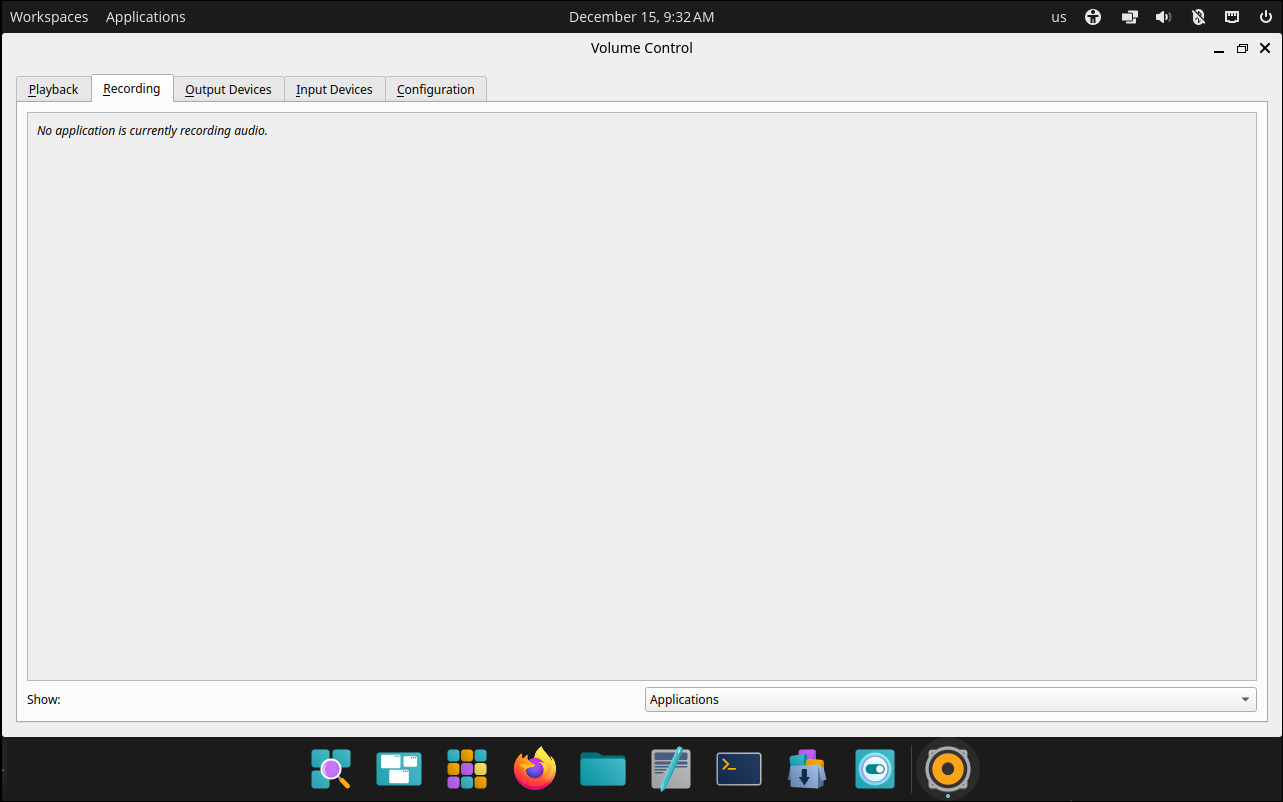 Recording tab in PulseAudio Volume Control