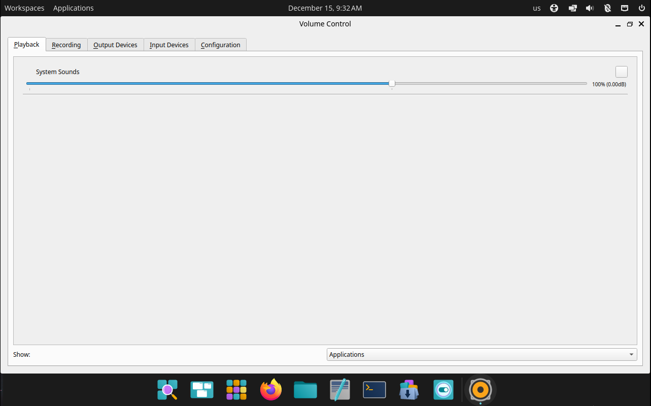 Playback tab in PulseAudio Volume Control