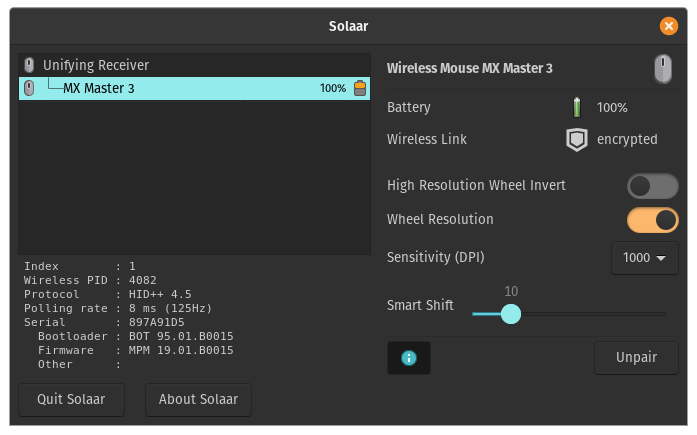 Solaar Main Window with information