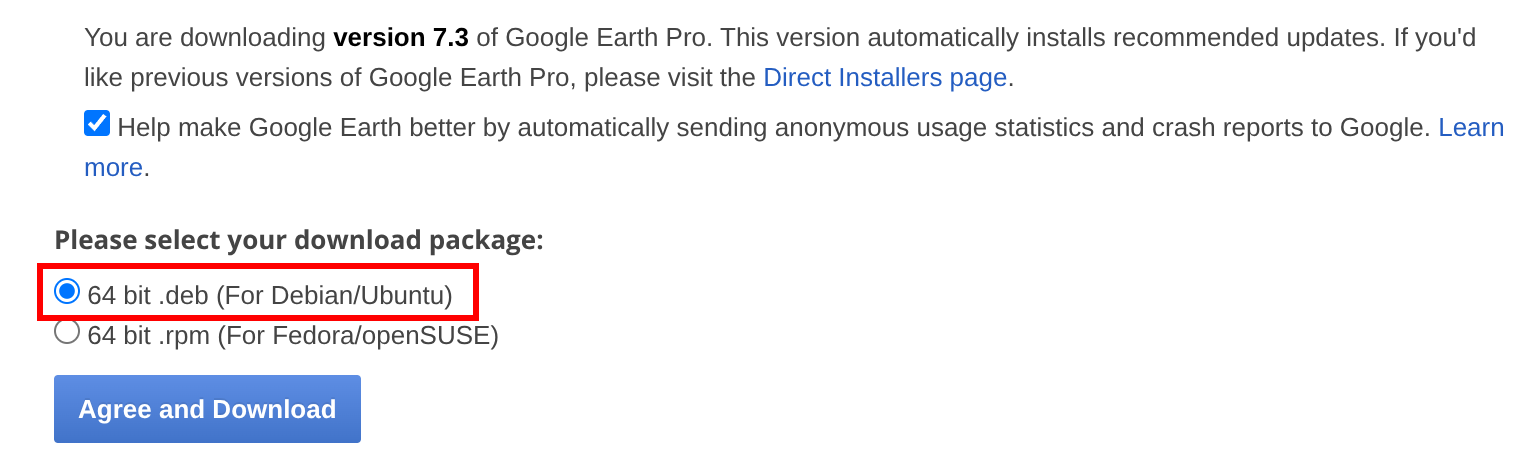 Selecting the .deb type on the download webpage