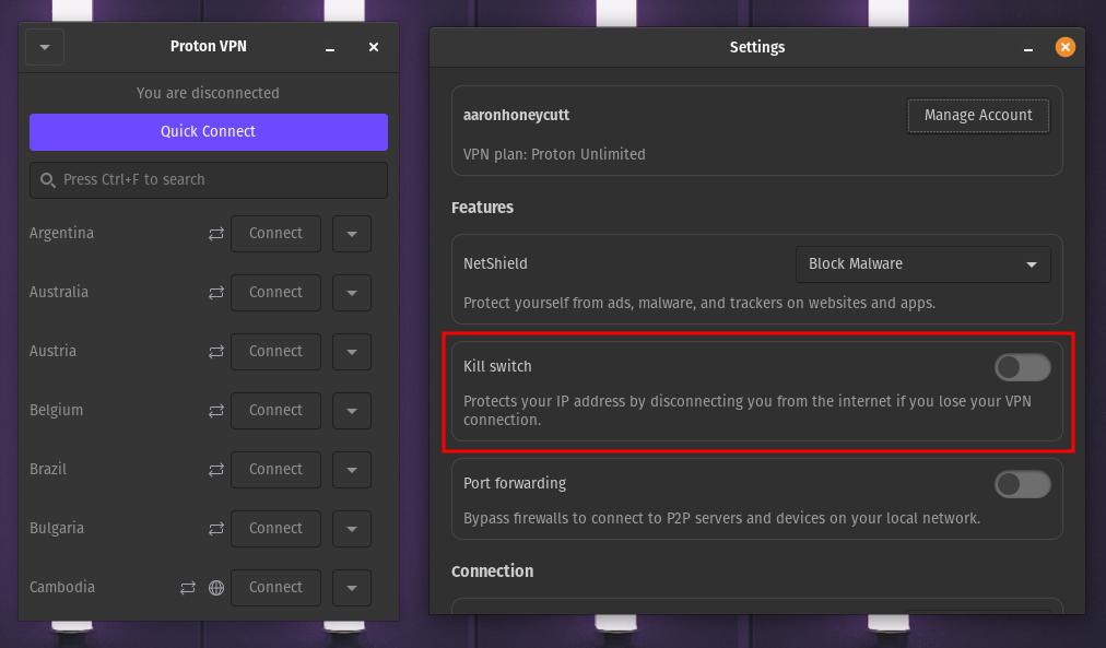 ProtonVPN Kill switch