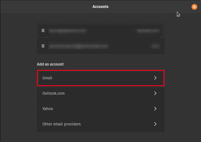 Selecting Gmail in Geary