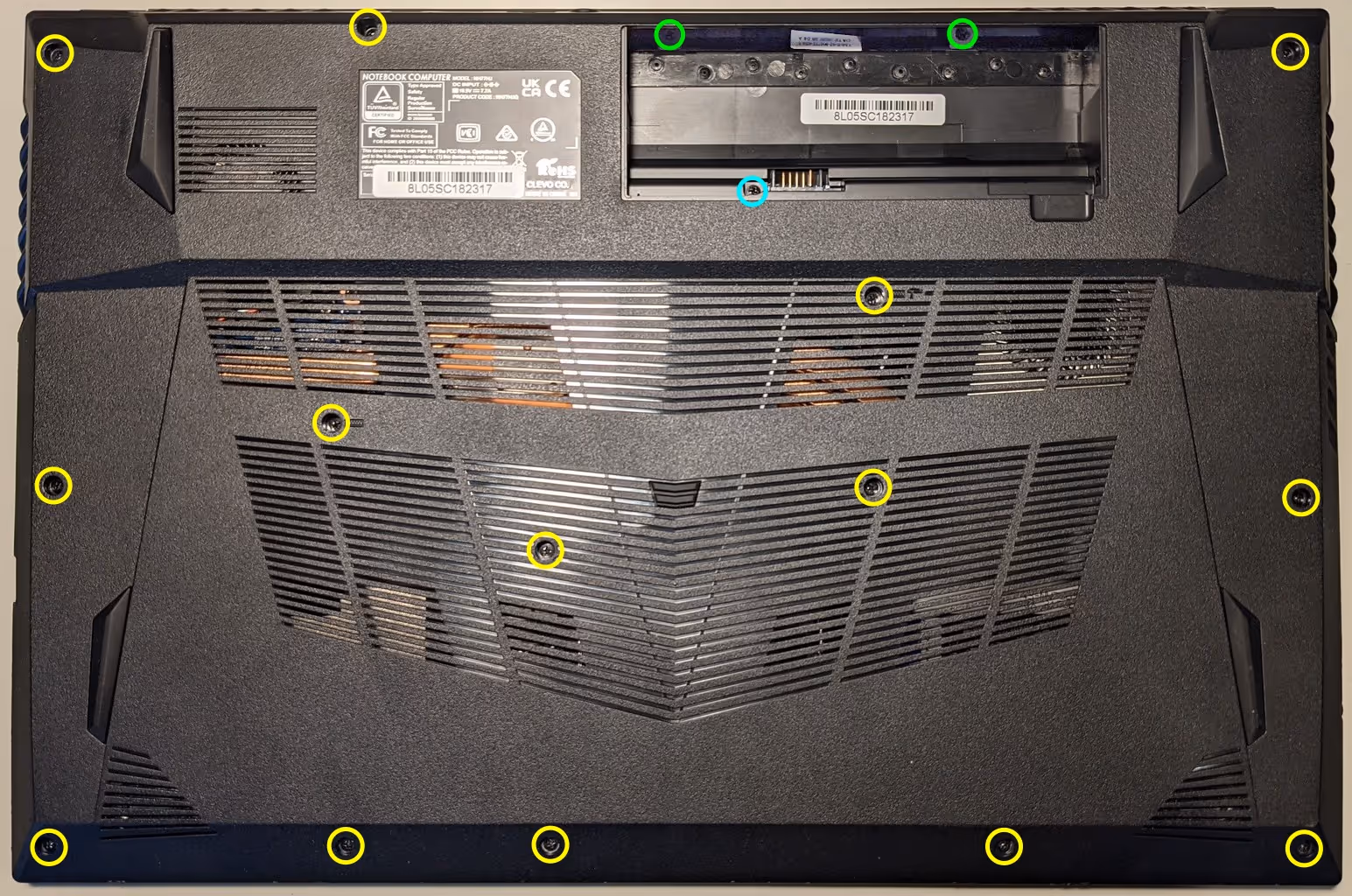 17" bottom panel screws