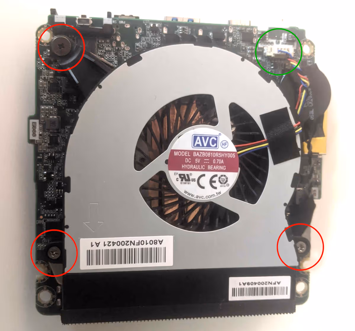 Fan screws and cable locations
