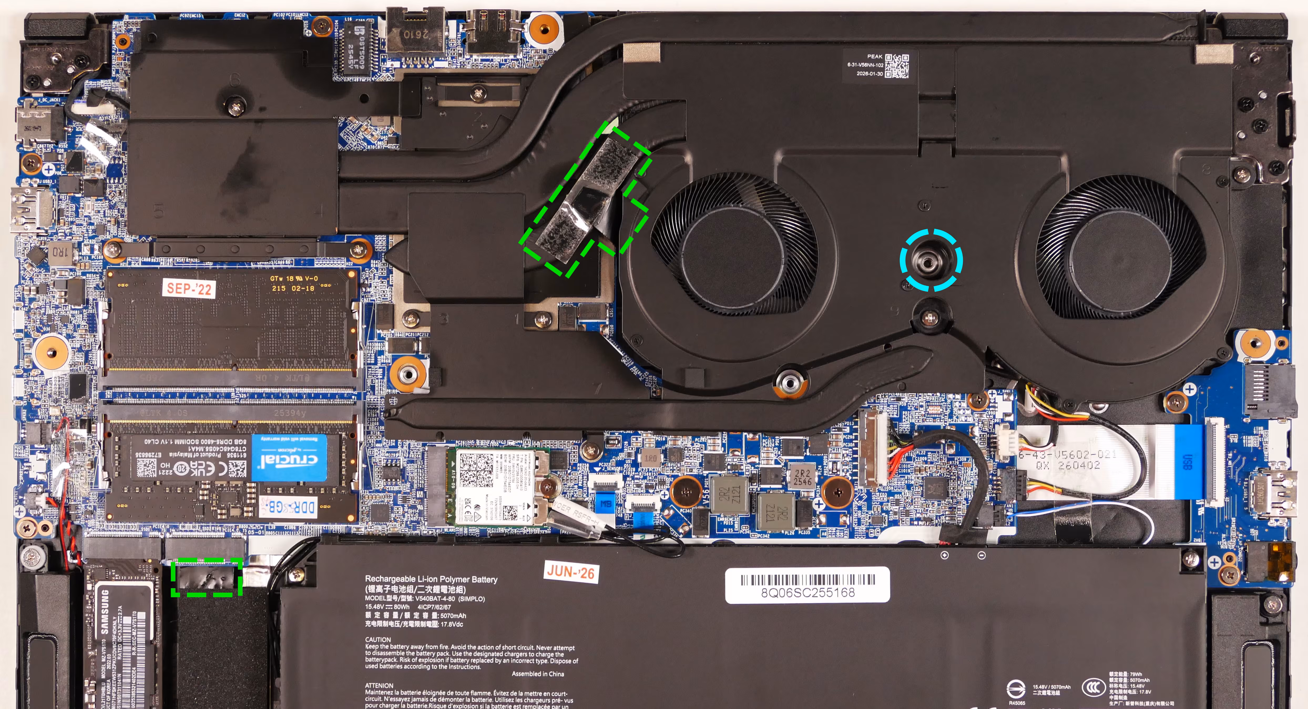 Keyboard adhesive access points & push point (with heatsink)