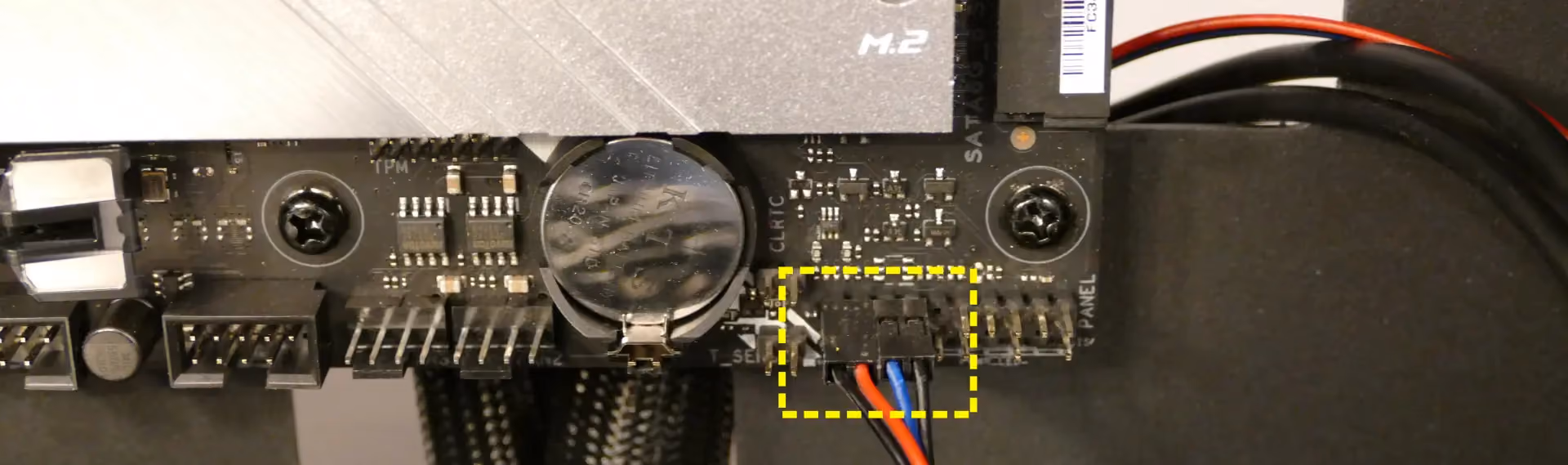 Power LED & power switch headers on motherboard