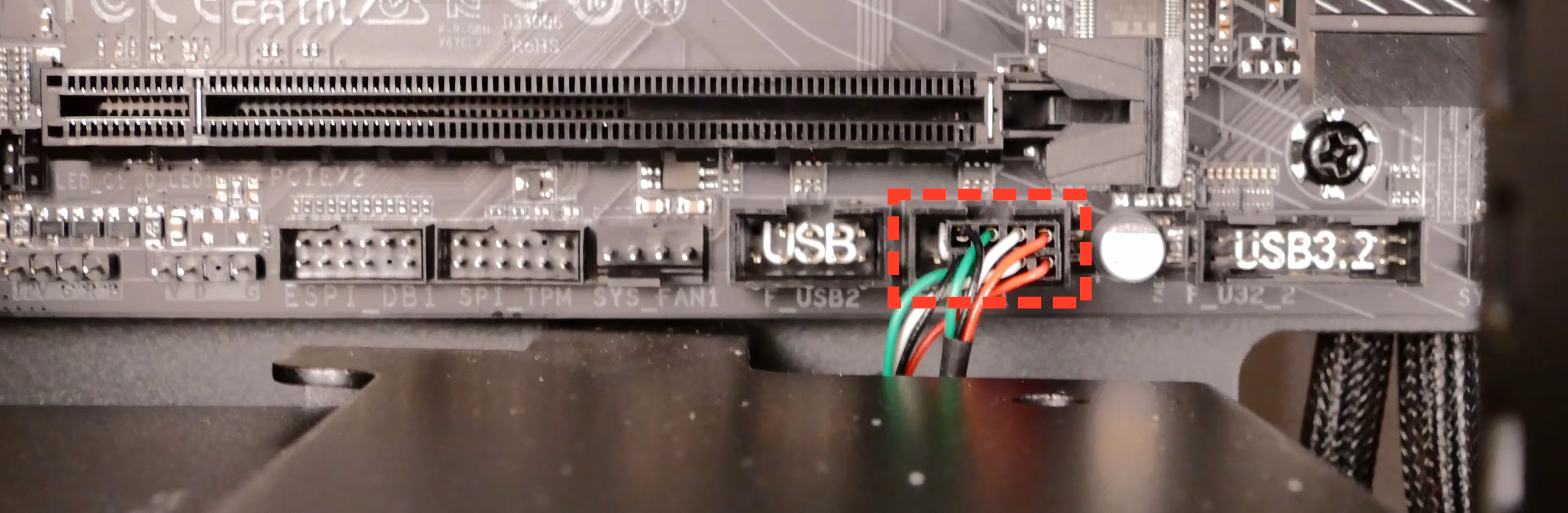 USB connector on the motherboard