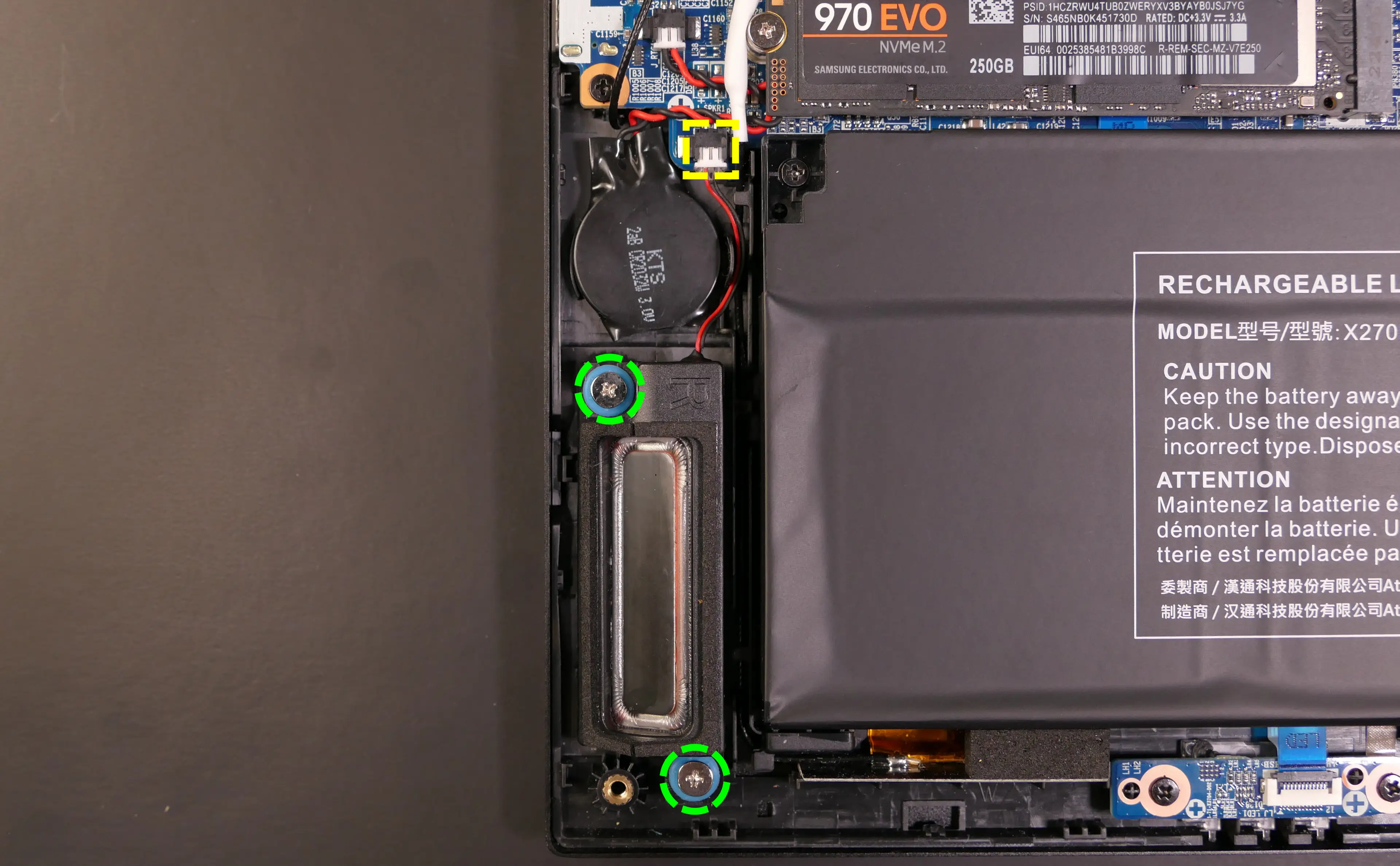 Right speaker wire and screws