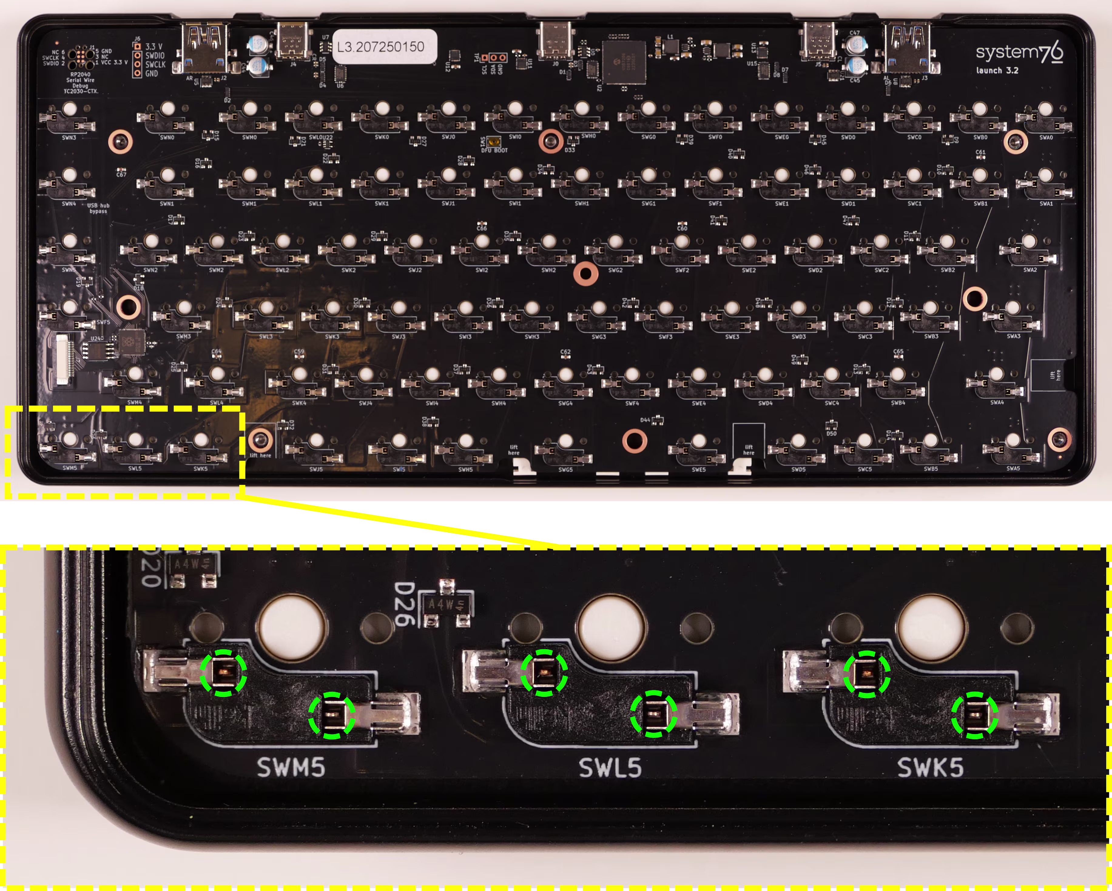 Switch pins visible through sockets