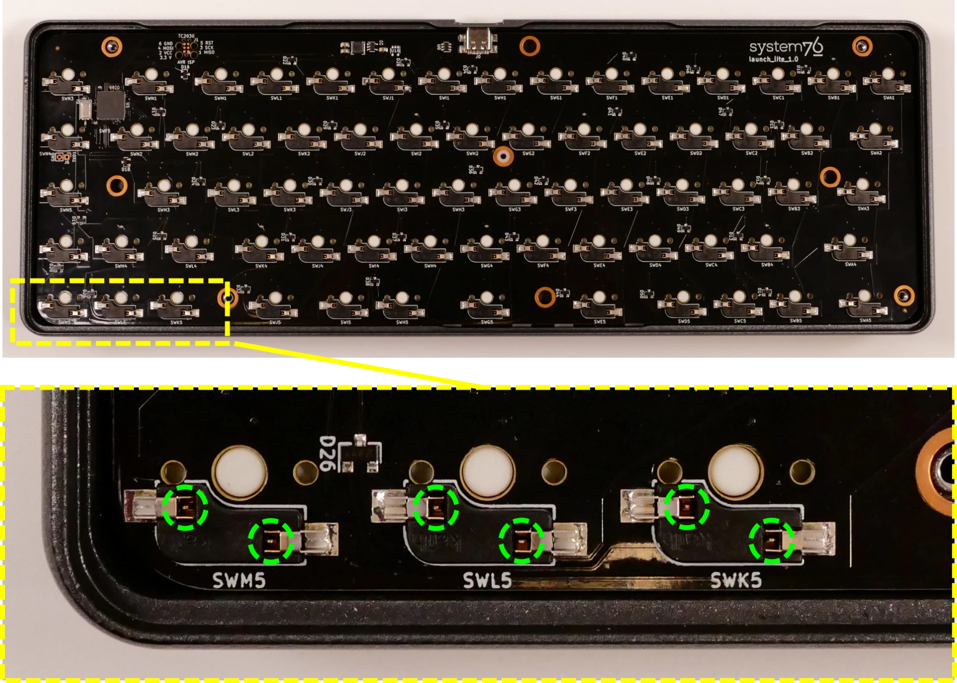 Switch pins visible through sockets