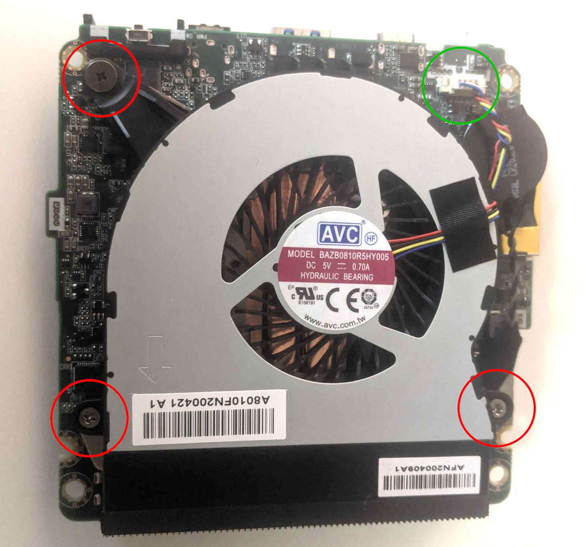 Fan screws and cable locations