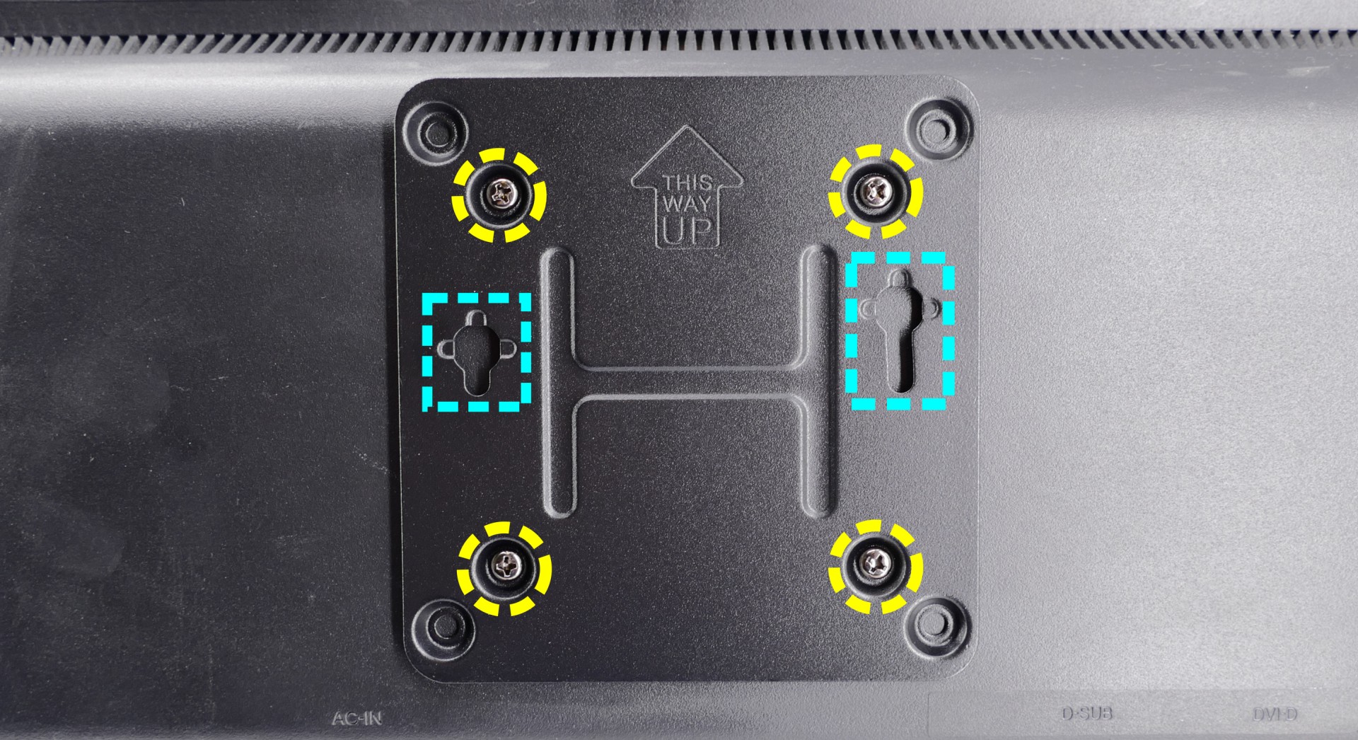 VESA mounting plate on display