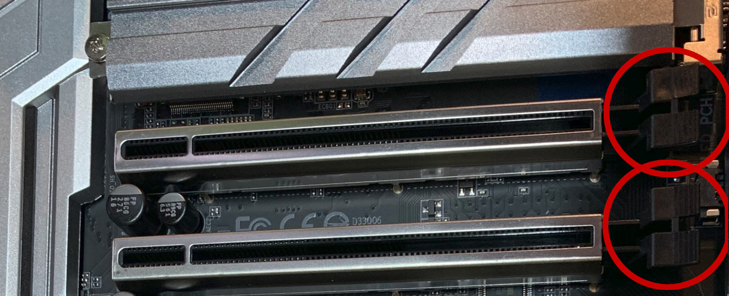 Close up view of the PCIe slot