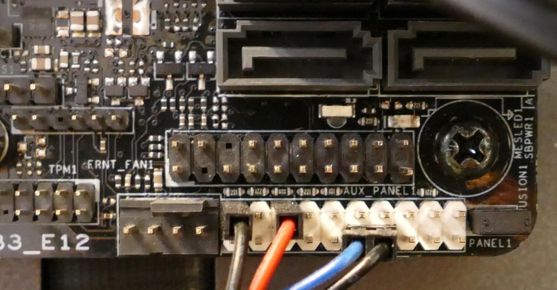 Power button wiring on motherboard