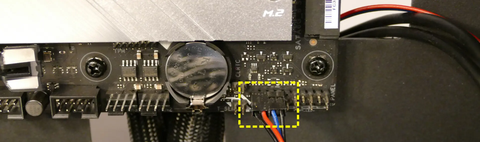 Power LED & power switch headers on motherboard