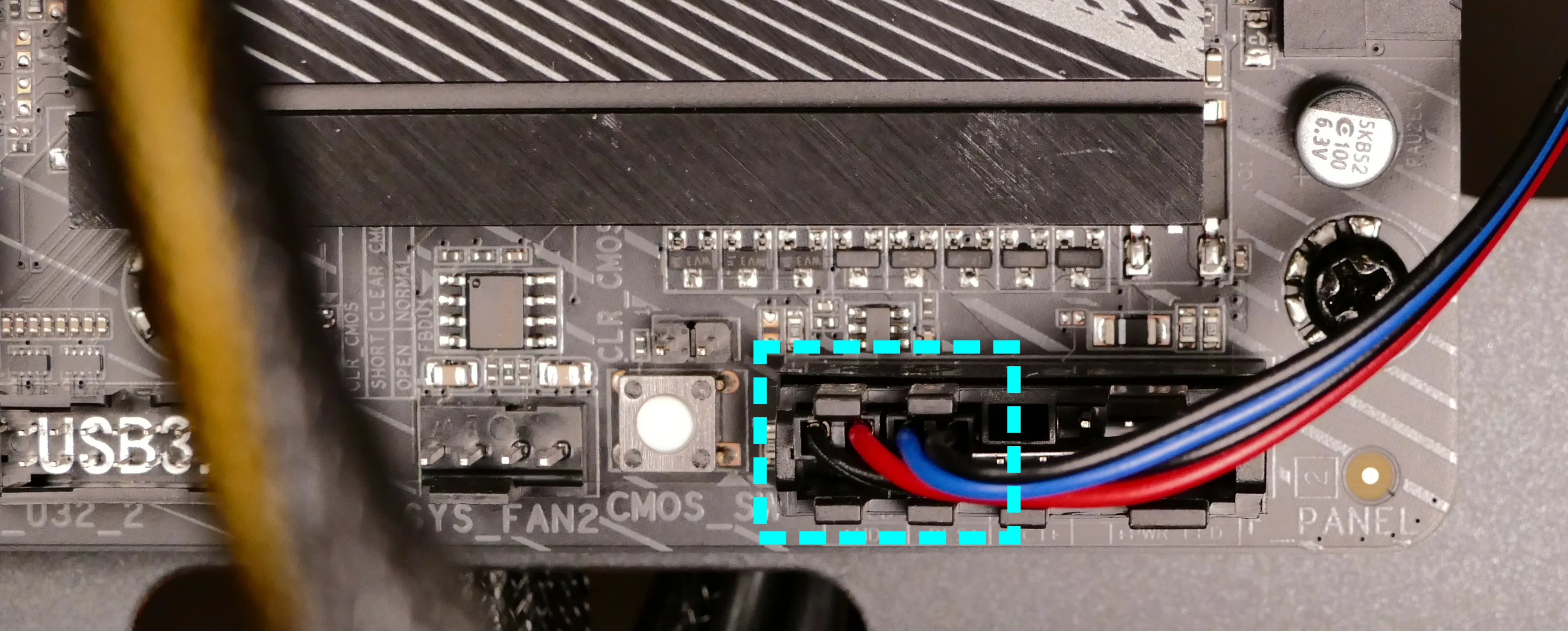 Power LED & power switch headers on motherboard