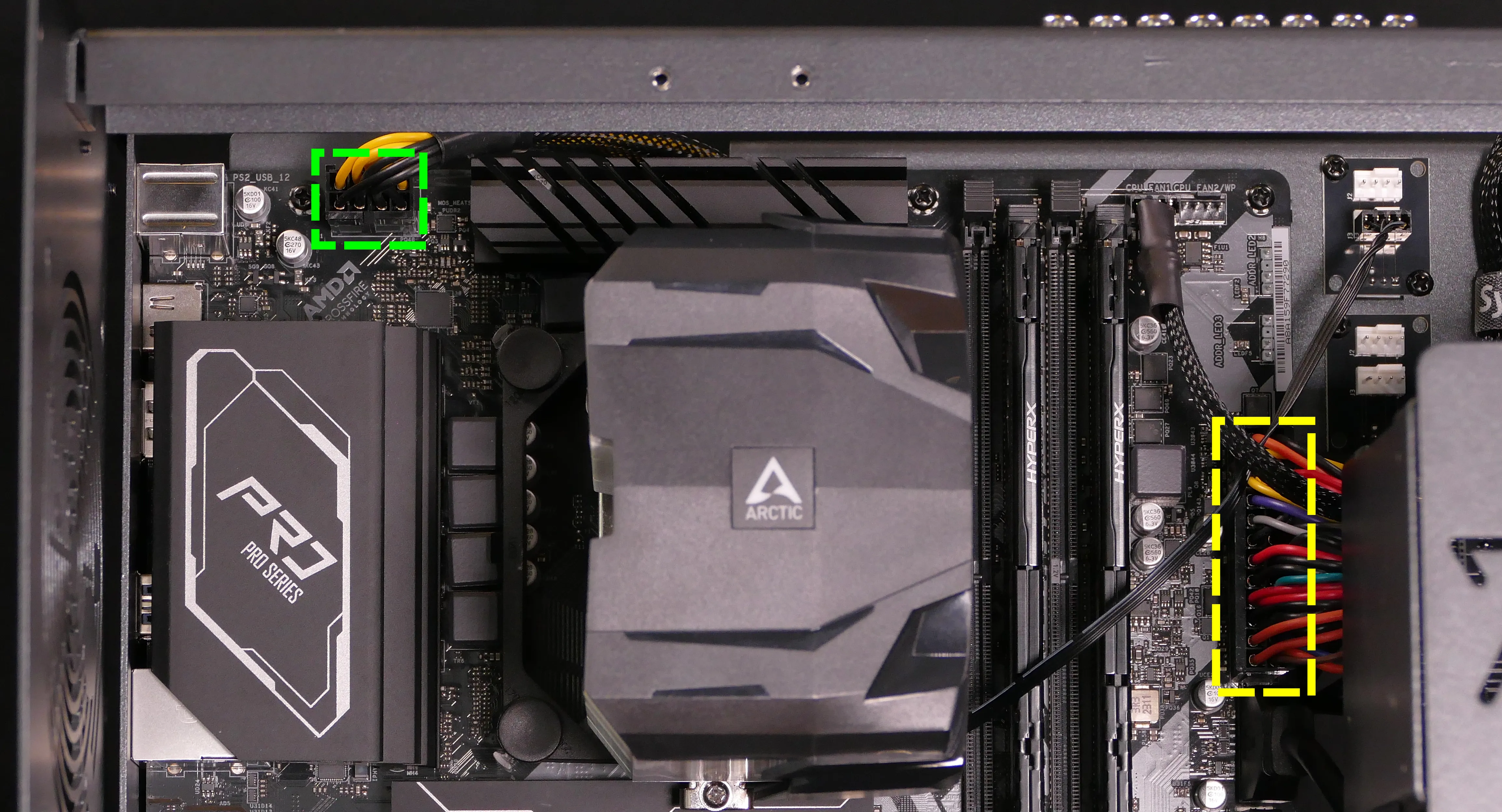 PSU cabling to the motherboard & CPU